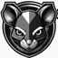 Placeholder: dead mouse's face logo on a triangular shield shape, vector(black white and gray)