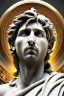 Placeholder: Ultra Realistic image, Roman sculpture, white marble material, Lionel Messi, sun radial crown, chisel style, waist up portrait, epic, celestial, cinematic lighting, God light, god rays, 4k resolution, smooth details, ornate details, soft lighting, unreal engine 5, marble background.