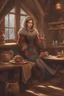 Placeholder: DnD style, medieval beautiful woman dressed in warm winter clothes sitting in a tavern