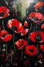 Placeholder: pepcia Prompt A mesmerizing palette knife painting featuring a dynamic cluster of vivid red poppies. The expertly applied thick layers of p aint create a striking three-dimensional effect, accentuating the unique shape and richness of each petal. Contrasted against the deep black centers, the poppies are further enhanced by subtle hints of pink and orange, adding depth and dimension. Amidst this vibrant display, the poppies stand out boldly against a muted background of soft greens and subt