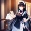 Placeholder: girl, masterpiece, best quality, volumetric lighting, detailed outfit, perfect eyes, long hair, black hair, red eyes, maid, indoors, cleaning,