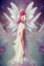 Placeholder: Magnifique woman lady fairy facing happy voluptuous white pink enchanted flowers wings magic long big dress pink outerspace stars planets