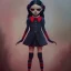 Placeholder: Jenna ortega as wednesday with wednesday addams dress,soft goth libstick, wednesday addams make up, overknee socks, painted by artgerm and tom bagshaw, fantasy art, dramatic lighting, highly detailed oil painting, volumetric lighting