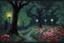 Placeholder: Night, trees, flowers, horror, japanese manga style, rocks, fernand toussaint, gustave caillebotte, and otto pippel impressionism paintings