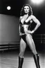 Placeholder: [high res photo by helmut newton] Oro wrestler Sherry Martel as a super heroine on the ring