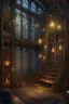 Placeholder: Forest library, autumn, many books,nature,natural lines, lamp garlands, twilight,dark,botanical maximalism boho style, hyperrealism, hyperdetalization, high quality, 32k, dark botanical, bionics, bionic elements,grunge, magic, fantasy, many complex details, filigree, clarity, sharpness, 8d painting, concept art, 35 mm, contrast