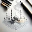 Placeholder: Create a detailed pencil sketch featuring smoke tendrils intertwining with abstract shapes inspired by Islamic architecture, forming an asymmetrical mosque-like structure that harmoniously fills the entire canvas.