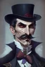 Placeholder: Strahd von Zarovich with a handlebar mustache wearing a top hat looking puzzled