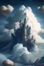 Placeholder: Enormous castle completely made up of clouds in the sky, ominously looming above.