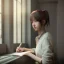 Placeholder: female student studying by the window, anime style,perfect face, cool face, unreal engine 5, cinema4d, sun light, studio lighting --ar 1:1 --v 4