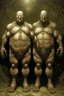 Placeholder: The full bodies of two fat old men , holding their hands together up , front view camera, decayed and rotting with grotesque proportions and imagery. surreal horror, biomechanical design, by hr giger and beksinski , fine lines draw