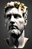 Placeholder: Ultra Realistic image, Roman sculpture bust, clean white marble material, Lionel Messi, gold thorns wreath, renaissance ornaments, one gold star, blue sky background, cinematic lighting, god light, 4k resolution, smooth details, ornate details, soft lighting, unreal engine 5, art station, substance 3d, art concept.