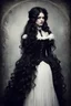 Placeholder: victorian gothic girl, white skin, beautiful wavy long black hair, Victorian dress