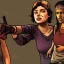 Placeholder: Clementine from the walking dead telltale fights a guy and she won because she's strong and she puts her bare foot on that guy's head she looks superior the art looks like the game