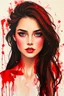 Placeholder: A beautiful young women painted with Liquid abstract red painting,