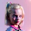 Placeholder: Margot Robbie toddler, full size, leather jacket, floral shirt, floral skirt, shoe, soft skin, dramatic lighting, hyper realistic