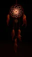 Placeholder: a dreamcatcher made of light, glowwing, natural red/brown tones, brown dirt ground long bottom, dark background
