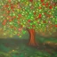 Placeholder: Oil painting style turtle and apple tree