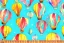 Placeholder: giftwrap pattern with watercolor of a hot air balloon, children's book illustration, white parchment paper, wrapping paper, warm colors