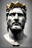 Placeholder: Ultra Realistic image, Roman sculpture bust, clean white marble material, Lionel Messi, gold crown of thorns, renaissance ornaments, one gold star, gradient background, cinematic lighting, god light, 4k resolution, smooth details, ornate details, soft lighting, unreal engine 5, art station, substance 3d.