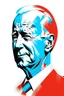 Placeholder: stylized stencil portrait of Joe biden in solid red, beige and (light and dark) blue with the the script 遵守 overlaid on the bottom of the image in red