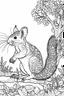 Placeholder: Outline art, no shading, squirrel full body in the garden, cartoon style, black and white, low detail, --ar 9:11