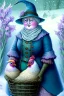 Placeholder: Friendly witch, playing with hens, perfect iris, pastel colours, snow, style Beatrix Potter