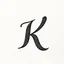 Placeholder: the letter K on a in a thick flowing font, smooth black letter, engraved