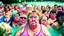 Placeholder: wide angle of mother pouting at a crowded water park