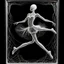 Placeholder: 2d yarn and string art, minimalism, ballerina in arabesque pose made entirely out of white string, dark negative space, extreme contrast, concept art, stunning, dramatic, filigree, intricate details, string textures, strands of string hanging down from to on frame