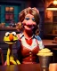 Placeholder: waitress woman with Sesame Street muppet mask-head, concept art, retro style, smooth, unreal engine 5, god lights, ray tracing, RTX, lumen lighting, ultra detail, volumetric lighting, 3d.