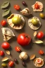 Placeholder: renaissance style still life composite, Raviolis with natural tomato, albahaca, olives, olive oil. moisture, art, natural, ornaments, marble, gold, high kitchen, smooth, gradient color background, unreal engine 5, ray tracing, RTX, lumen lighting, ultra detail, volumetric lighting, 3d.