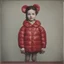 Placeholder: Minnie mouse, red, autochrome, plastic puffy jacket