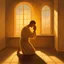 Placeholder: A single figure kneels in prayer, bathed in a warm, golden light spilling through a window. The figure's features are obscured, focusing on the posture of surrender and a subtle glow around the heart area.