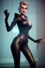 Placeholder: Lana Turner as evil queen in black leather, leather, busty, cleavage, angry, stern look. character design by cory loftis, fenghua zhong, ryohei hase, ismail inceoglu and ruan jia. unreal engine 5, artistic lighting, highly detailed, photorealistic, fantasy