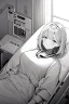 Placeholder: girl in bed, hospital patient room, greyscale