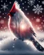 Placeholder: Create the silhouette of a cardinal in containing Double Exposure, a frosted berry woodland at sunrise; delicate branches form feather patterns, soft crimson highlights against snow-white textures, refined Christmas elegance. Background is black with many large snowflakes.