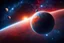 Placeholder: outer space, red planet, planet, red and blue stars, stardust, high quality, beautiful