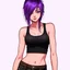 Placeholder: a pretty girl, skinny, relaxed, tank top, purple hair, digital art