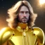 Placeholder: beautiful cosmic golden male, long hair, nice smiling, delicate colors, beautiful glamour galactic golden dress, ultra sharp focus, 8k, unreal engine 5, extremely sharp detail, light effect, soft light atmosphere of a spaceship, smooth, full of details, face in front, complete vision of face and body