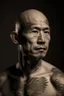 Placeholder: Portrait of male hunan with no hair, tatooes on his face, Frank Cho style