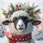 Placeholder: festive Whimiscial sheep in snow, with lights dressed for Christmas in holiday sweater