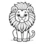 Placeholder: cute lion, black and white, white background, clean lines, coloring page for kids