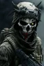 Placeholder: A soldier in the game modern warfare, he wears a skull mask with horns that covers his eyes. The lower half of his face is covered by a mask with a bloody fanged grin. He is a sniper, but can also run point. His call sign is Wraith. Couple