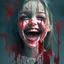 Placeholder: girl smiling, creepy, dripping blood, shattered glass,