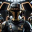 Placeholder: star wars bald male corellian pilot wearing dark gunmetal grey and black First Order special forces TIE pilot armored flightsuit and helmet with gold trim inside the jedi temple, centered head and shoulders portrait, hyperdetailed, dynamic lighting, hyperdetailed background, 8k resolution, volumetric lighting, light skin, fully symmetric details