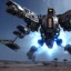 Placeholder: Armored Core machine robot fights another Armored Core fly in the sky in the desert with the ocean where you can see the space in the sky with the night on the horizon, 4k resolution