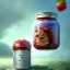 Placeholder: pixar style, realistic painting of a pretty housewife and a jar full with strawberry jam, kitchen in the background volumetric red and blue sky, flying environment and background, volumetric lighting, dramatic lighting, detailed digital painting, extreme dense and fine, anime, ornate, colour-washed colors, elegant, small minutiae, tiny features, particulars, centered, smooth, sharp focus, renderman gofur render, 8k, uhd, detailed eyes, realistic shaded volumetric lighting, caustics, backlight