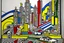 Placeholder: A noisy town made out of toys painted by Roy Lichtenstein