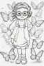 Placeholder: Outline art for cute coloring pages with butterfly with glasses, full body, white background, sketch style, only use outline, clean line art, no shadows and clear and well outlined.